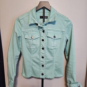 KUT from the Kloth Mint Green Raw Hem Denim Jacket Small